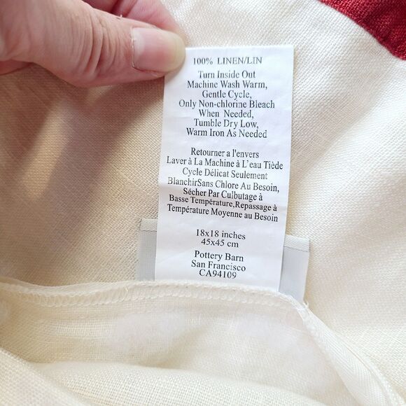 Pottery Barn RED Off white Modern Linen Throw Pillow Cover Zipper 18"‎ x 18" - Picture 4 of 4